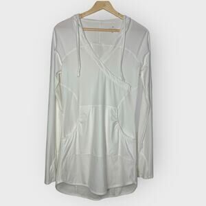 Athleta Wick It Wader Swim Dress Cover Up XS White Long Sleeve Hooded Tunic